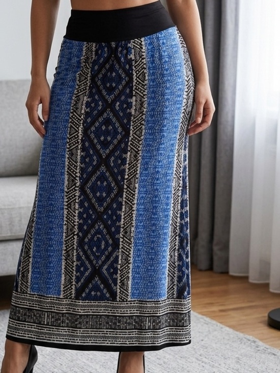 Alyx Dresses & Skirts - Alyx Women's Black Waist Maxi Skirt with Blue Pattern